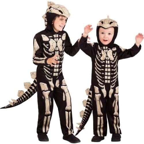 New Halloween Child Kid Baby Jurassic Period Stegosaurus Dinosaur Cosplay Fossil Skeleton Costume Black and white Jumpsuits