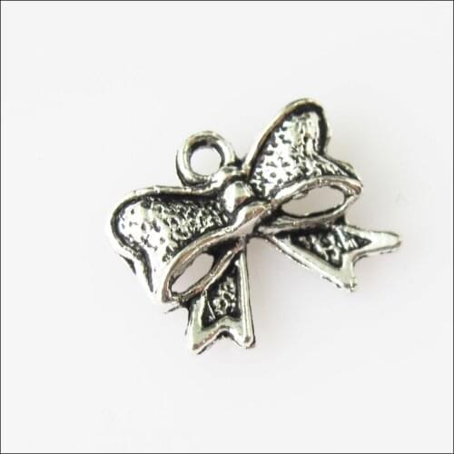 New 40Pcs Tibetan Silver Color Butterfly Bow Charms Pendants 10.5x12mm