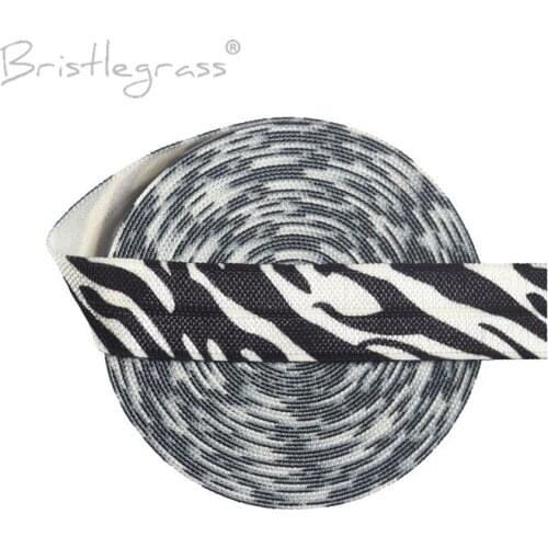 BRISTLEGRASS Wholesale 50 Yard 5/8" 15mm Zebra Stripe Animal Print Foldover Elastic FOE Spandex Satin Band Headband Dress Sewing