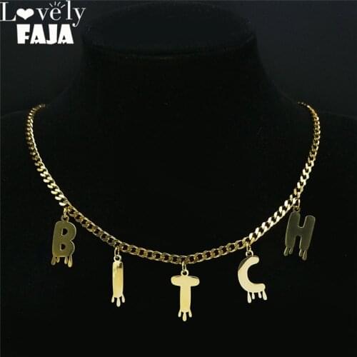 Friend Bitch Stainless Steel Letter Necklace Chain for Women Gold Color Necklaces Jewelry chaine acier inoxydable N7003BITCHS03