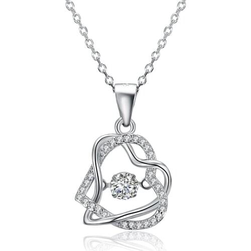 SILVERHOO Real S925 Silver Necklace For Women Closer Heart Warp Shape Inlay Zircon Trendy Pendent Necklace Birthday Fine Gift