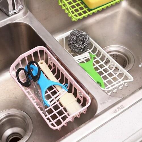 Plastic Sink Shelf Kitchen Sponge Holder Rack Drain Basket with Double Suction Cups for Home Bathroom B99