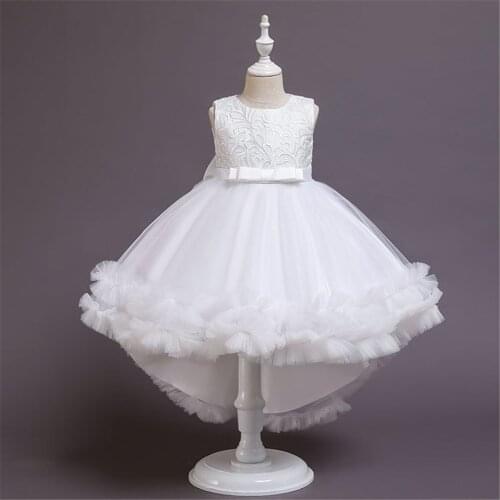 Long Tail Puffy Temperament Kids Girl Wedding Dress Children Party Clothes of 8 Years Old White Tutu Customer