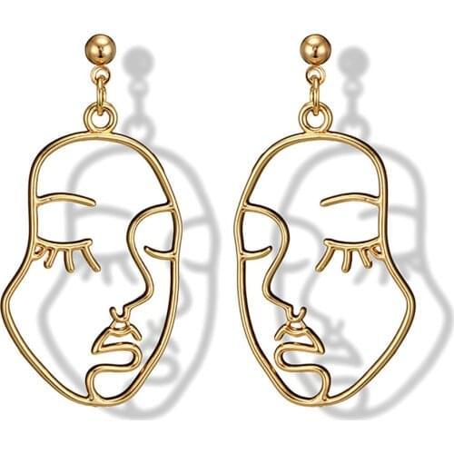 Abstract Hollow Out Face Dangle Earring Unique Design Girls Statement Long Drop Earrings Jewelry Earrings boucles d'oreilles Hot