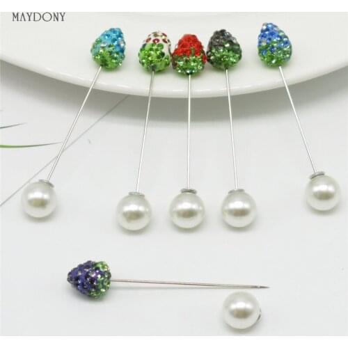 SP129 12 Pcs/Set Fashion 10mm Shambara Crystal Ball Brooch Pin Muslim Hijab Scarf Pins Scarf Clip Wedding Pin For Women