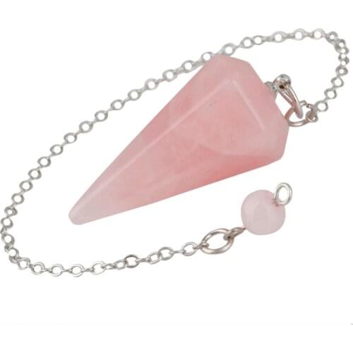 SUNYIK 1Lot (5Pc) Pink Quartz Hexagonal Pointed Healing Reiki Chakra Pendulum Dowsing Divination