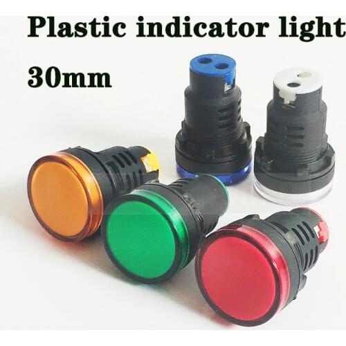 LED Plastic Indicator light 30mm waterproof Signal lamp POWER LIGHT DC12V DC24V AC220V red yellow green white blue indication