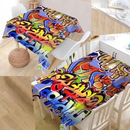 Graffiti Art Custom Table Cloth Oxford Print Rectangular Waterproof Oilproof Table Cover Square Wedding Tablecloth