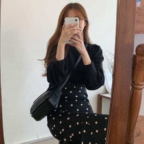 MATAKAWA Woman Skirts Spring Cute Sweet Girls Polka Dot Skirts Womens High Waist A Line Ruffled Trumpet Mermaid Long Skirts