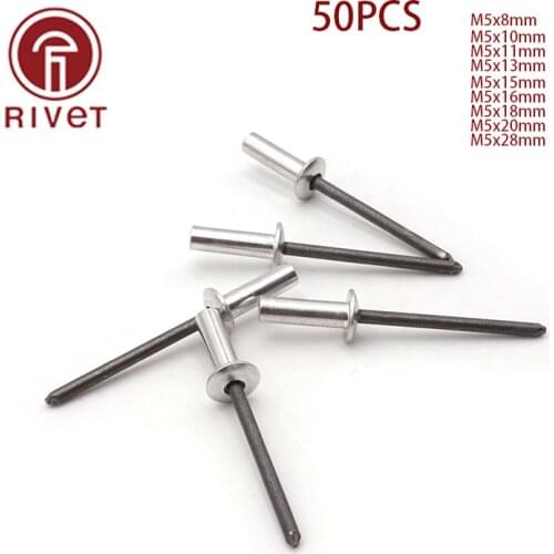 50PCS M5*8/10/11/13/15/16/18/20/28 15973 Rivets Remaches Aluminum Steel Closed End Blind Rivets Round Dome Head Rivet Fasteners