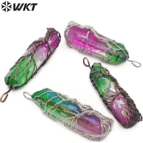 WT-P1469 Natural Stone Pendant Aura quar tz Spirit Point Mix Color Tree of Life Wire Wrap Pendant Woman Fashion Jewelry