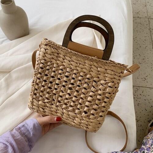 2021 Summer Women Straw Rattan Crossbody Bag with Short Handle Hand-woven Shoulder Purses and Handbags Seaside Vacation