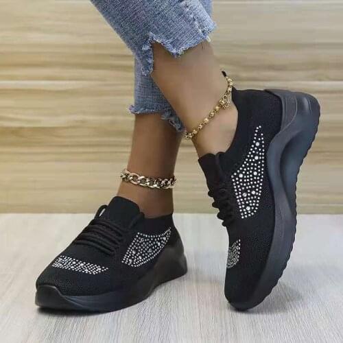 Women Casual Shoes Spring Female Shoes Crystal Solid Mesh Sneakers Plus Size Flats Fashion Ladies Sport Shoes Vulcanized Shoes