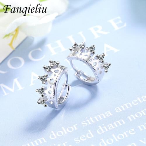 Fanqieliu Crown Crystal Small Cute Hoops Girl Genuine 925 Sterling Silver Earrings For Women Hoop Earring Fashion FQL20402