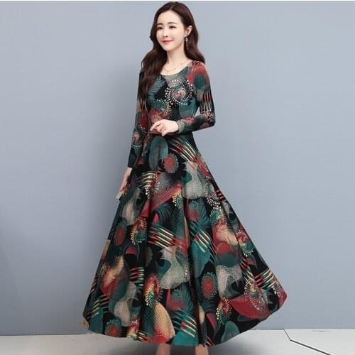 2021 Autumn Winter New Warm Women Bodycon Party Dress 4XL Plus Size Print Vintage Casual Dress Long Sleeve Fashion Maxi Vestidos