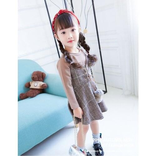 2017 Baby Girl Fashion Sping Fall 2PC Clothing Set Kids Girls long Sleeved T-shirt+ Plaid Dress Suits,Children Outfit