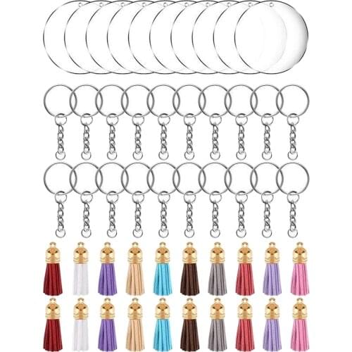 90x Round Acrylic Clear White Discs DIY Keychain Pendant Clip