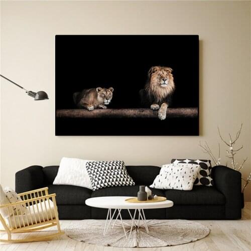 African wild lion hidden in the dark poster wall art beast decoration canvas paintings and wild animal pictures room decor
