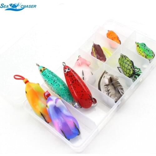 Promotion! 10pcs Set Topwater Frog and Mouse Hollow Body Soft Fishing Lures Bass Hooks Baits Tackle Set and Tackle Box