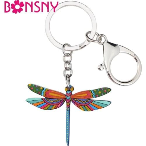Bonsny Acrylic Anime Dragonfly Key Chains Keyrings For Women Girl Ladies Handbag Jewelry Pendant Car Key Charms Novelty Gift