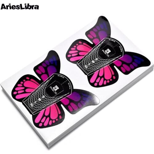 AriesLibra 100pcs Butterfly Nail Forms Nail Tools Nail Sculpting Extension Gel Forms Sticker Nail Forms UV Gel Acrylic French