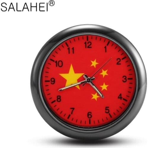 Car Clock National flag Automobiles Internal Stick-On Digital Watch Mechanics Quartz Clocks Auto Ornament Car Accessories Gifts