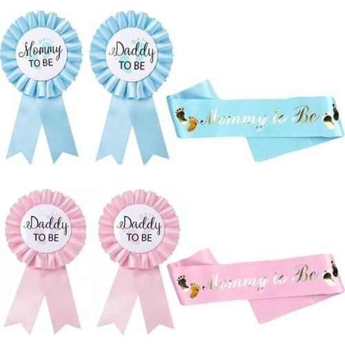 Baby Shower Decor Mom and Dad To Be Badge Shoulder Strap Newborn Party Decoration Baby Gender Reveal Gift Happy Birthday