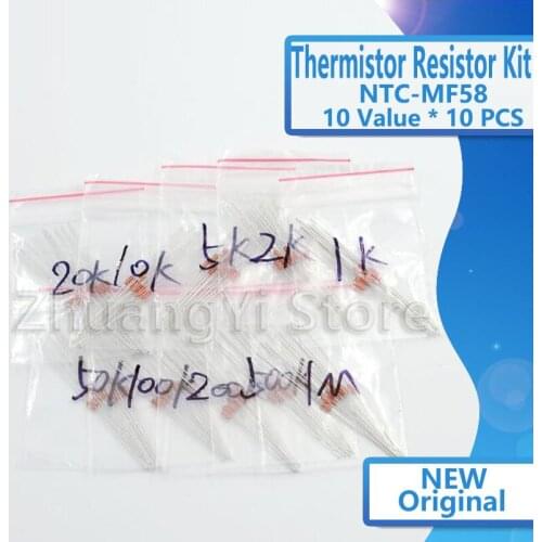 Free Shipping 100pcs=10value*10pcs NTC Thermistor Resistor Kit NTC-MF58 1K 2K 5K 10K 20K 50K 100K 200K 500K 1M +/-5% 3950B
