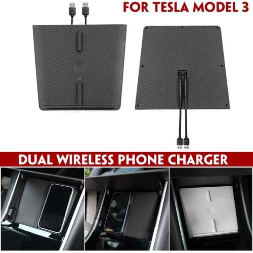 10W Qi Wireless Charger For iPhone For XIAOMI Dual Phone Charging Station Car Center Console Charger PadFor Tesla Model 3