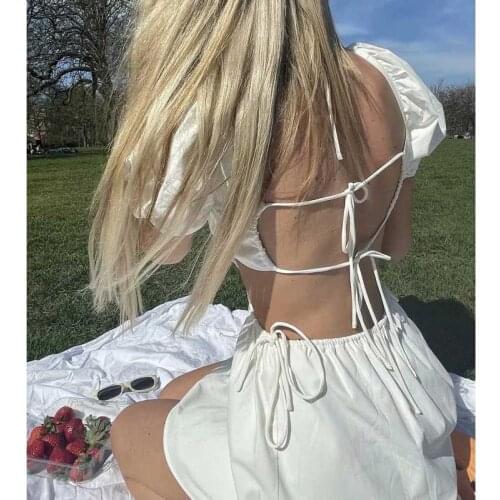BOHO INSPIRED white cotton mini summer dress straps back cut out sexy summer boho beach party dress new cute dress for women