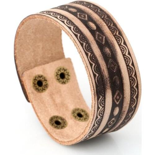 Fashion Unique Wide Wristbands Vintage Leather Bracelet Cuff Retro Ethnic Charms Women Men Biker Jewelry Punk Casual Bangle Wrap