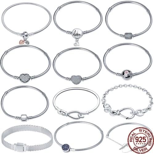 Hot Sale 100% Real Sterling Silver Bracelet Fit Original Design Beads Charms Bangle DIY Jewelry Making Gift For Women