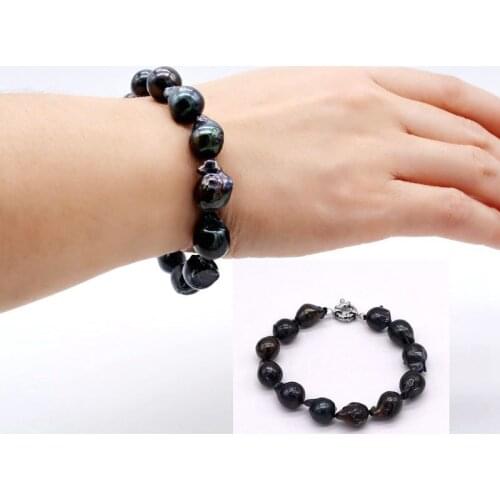 Black pearl bracelet, natural baroque pearl, irregular shape, womens pearl bracelet, attractive women choice
