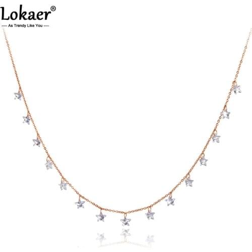 Lokaer Fashion Bohemia Stainless Steel White Star CZ Crystal Choker Necklace Beach Pendant Chain Necklace For Women Girls N20089