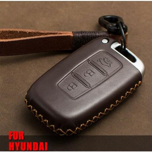 For Hyundai Solaris HB20 Veloster SR IX35 Accent Elantra i30 For KIA RIO K2 K3 Sportage Genuine Leather Car Key Case Cover Chain