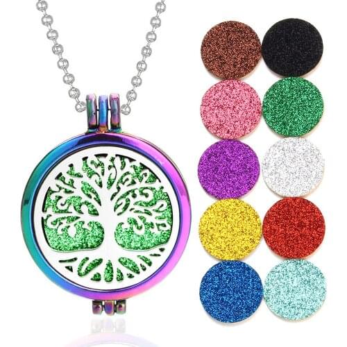 Tree of Life Aromatherapy Necklace Essential Oil Diffuser Pendant Necklaces Perfume Aroma Diffuser Jewelry Free 10pcs ShinyPads