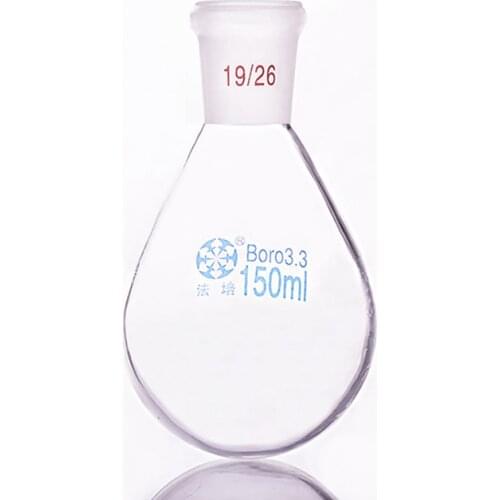 Flask eggplant shape,short neck standard grinding mouth,Capacity 150ml and joint 19/26,Eggplant-shaped flask