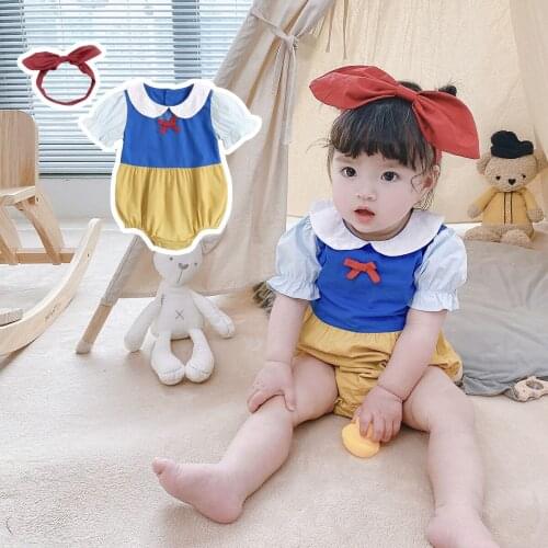 Summer Baby Girls Romper + Headband Princess Toddler One-Piece Infants Clothes Korean Newborn Doll Collar Fart Triangle Rompers