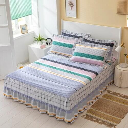 100% cotton Quilting stripe Bed Skirt 1.2m/1.5m/1.8m/2.0m size Bedspread Bed Sheet Bed Cover Pillowcase Bedding Set