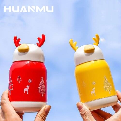 380ML Creative Christmas Elk Glass Little Water Cup Antlers Double-layer Glasses Cartoon Cute Mug Drinkware Children Gifts