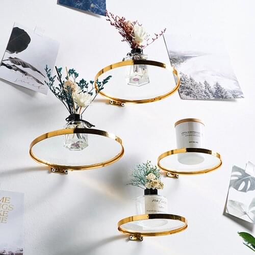 Circular Wall Hanging Iron Glass Golden Shelf Potted Plant Shelf Bookshelf Modern Home Decoration Accessories Wall Crafts Decor