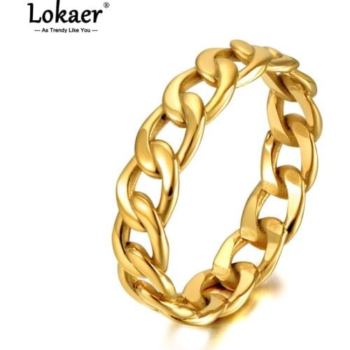 Lokaer Original Design Titanium Stainless Steel Geometric Chain Hiphop/Rock Rings Gold Color Bohemia Punk Ring For Women R20081