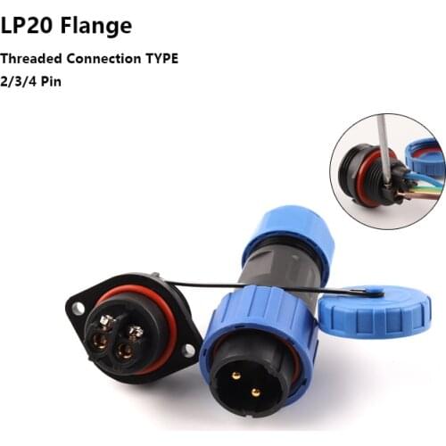 LP20 SP20 IP68 Flange Quick solder-free Waterproof connector cable wire Screw crimp Male Female connector plug socket 2 3 4 Pin