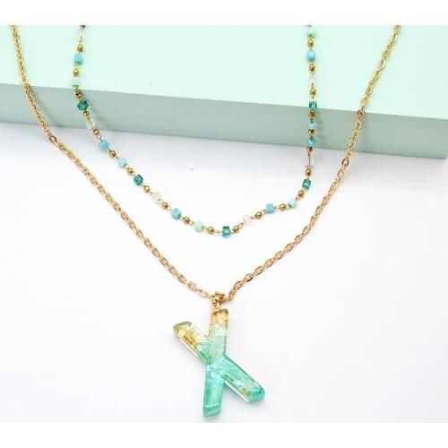Fashion 26 Initial English Letter Pendant Necklace Long Clavicle Chain Bohemia Beaded Alphabet Choker for Girls Women 2021 New