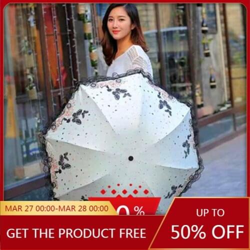 Fashion Lace Tri-Fold Sun Umbrella Sunny and Rainy Dual-Use Vinyl Folding Umbrella Love of Butterfly Umbrella unbrella