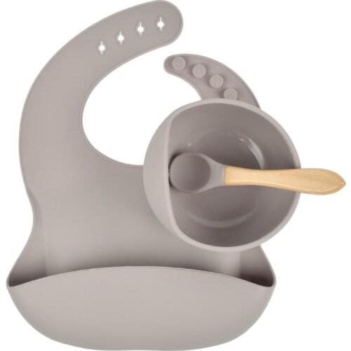 3pcs Baby Feeding Set Food Grade Silicone Non-Silp Suction Tableware Kids BPA-Free Waterproof Bib Bowl Spoon Dishes