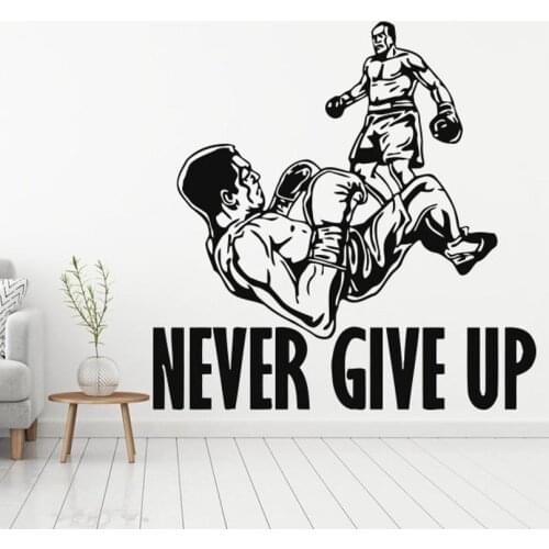 Boxing Never Give up Wall decal Vinyl Sticker Boxing gloves Sport fight Competition Wall Sticker for Bedroom Home Decor C476