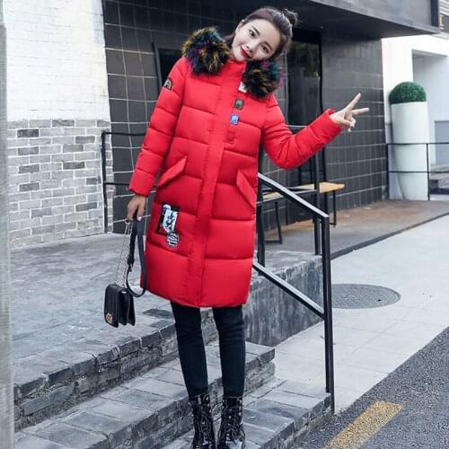 2019 New Womens Winter Jacket Fashion Color Fur Collar Cotton Coat Women Hooded Warm Overcoats Womens Down Jacket Thick Parka
