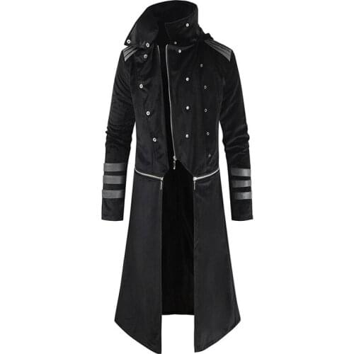 2021 Medieval Vintage Cosplay Coat New Scorpion Mens Coat Long Jacket Gothic Steampunk High Collar Hooded Trench Plus Size S-5XL