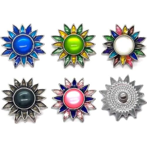 Wholesale w003 flower 18mm 20mm rhinestone metal button for snap button Bracelet Necklace Jewelry For Women Silver jewelry